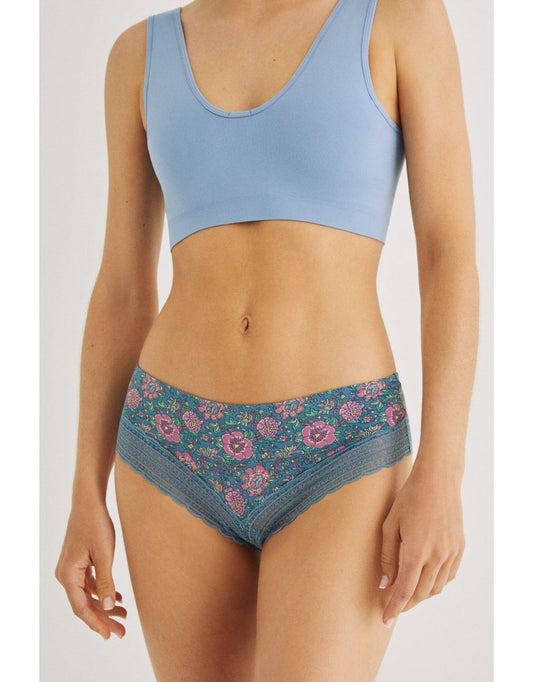 Panty brasiliano largo in pizzo floreale verde acqua