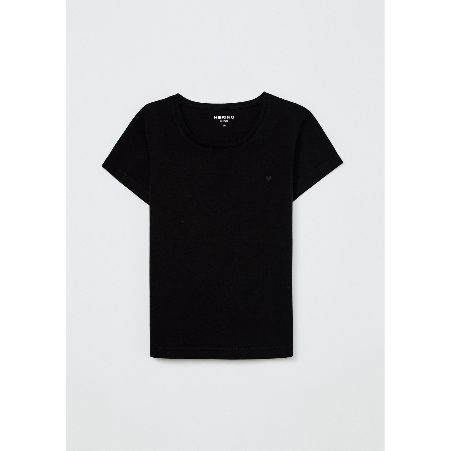 Top básico de manga curta Slim-Fit para meninas com bordado de coração
