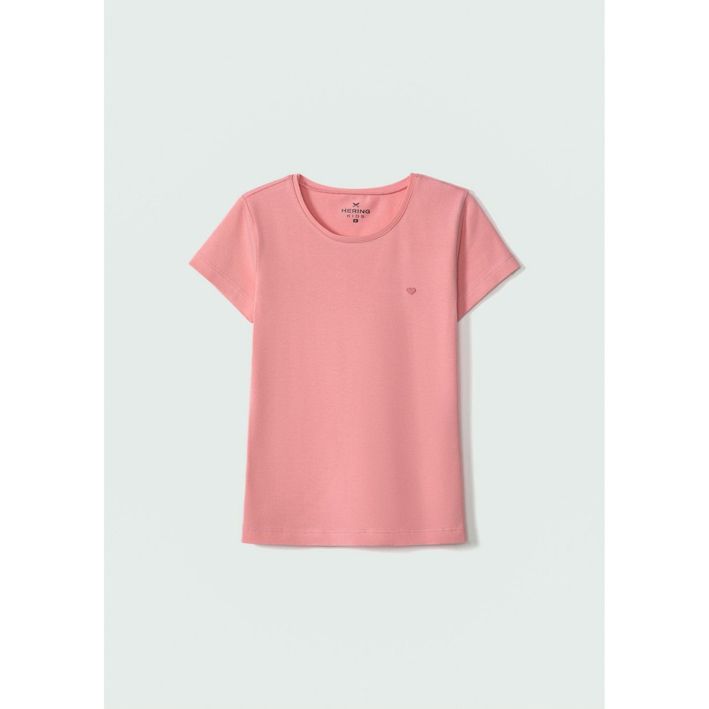 Top básico de manga curta Slim-Fit para meninas com bordado de coração