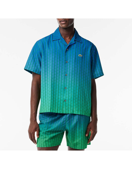 Camicia Lacoste da uomo a maniche corte effetto ombré con protezione UV in blu