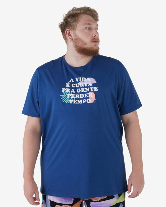 Plus Size T-Shirt and Mask Set - Navy Blue "Life is Short"