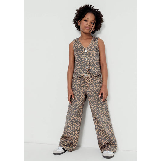Gilet da bambina in twill con stampa animalier