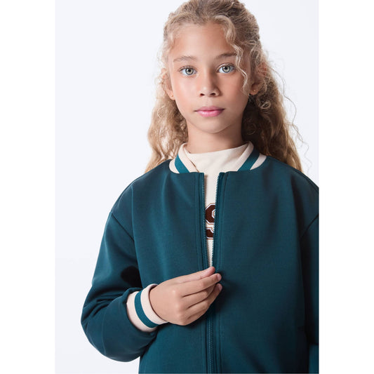 Chaqueta bomber infantil con detalles acanalados