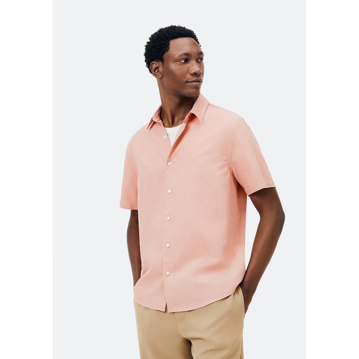 Camisa de Lino de Manga Corta Slim Fit para Hombre