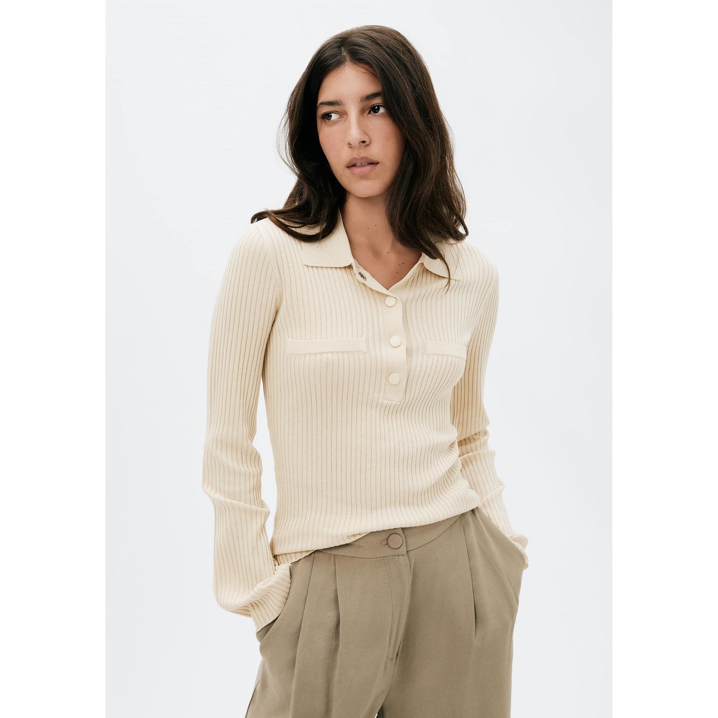 Polo acanalado de manga larga para hombre