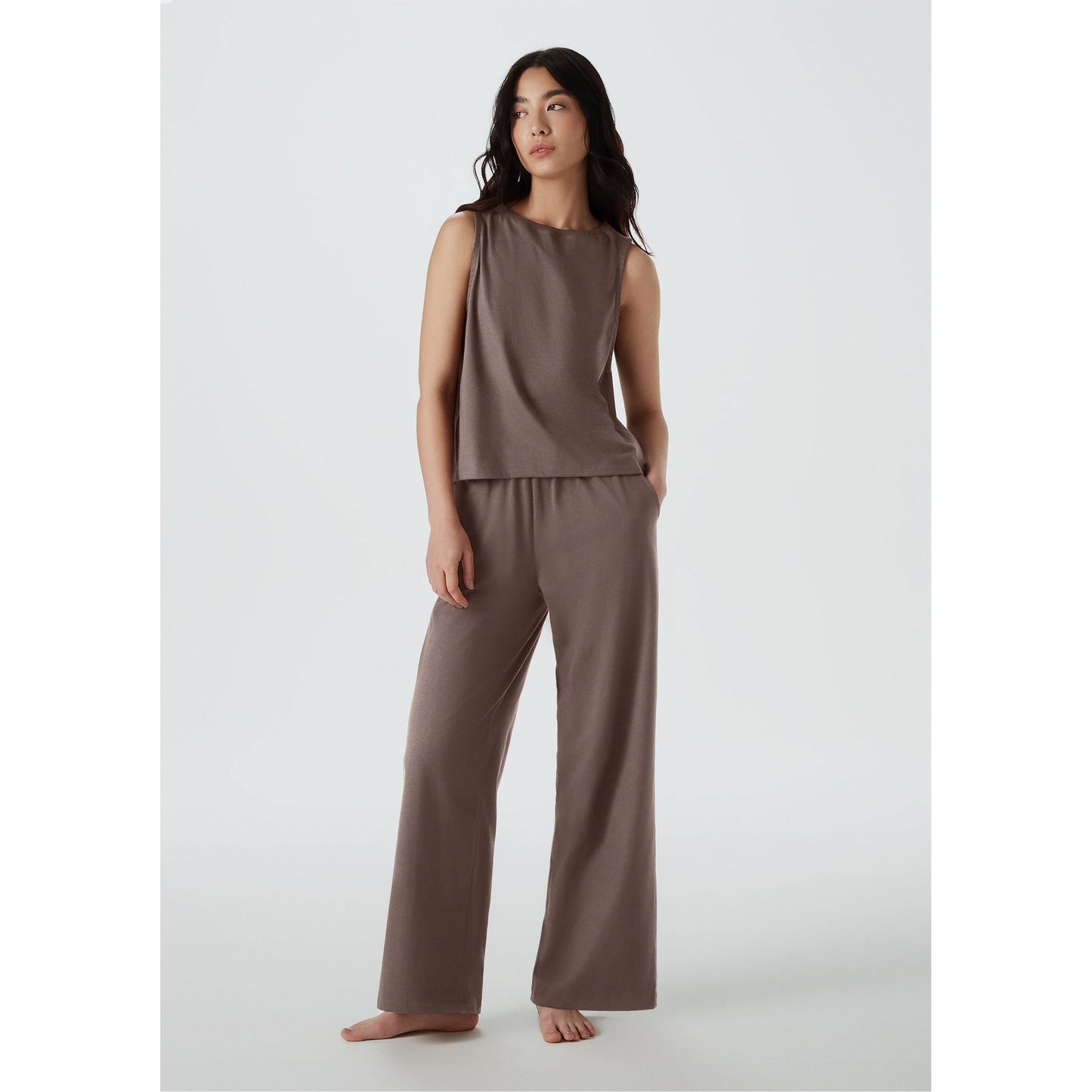 Conjunto de pijama longo masculino com camiseta regata