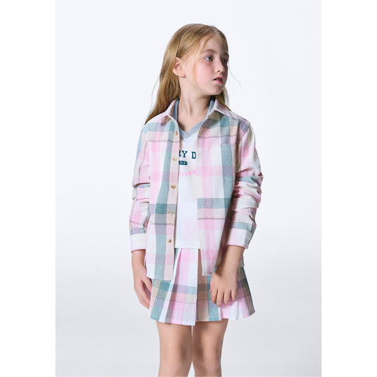 Camicia per bambina in tessuto tricolore tinto in filo