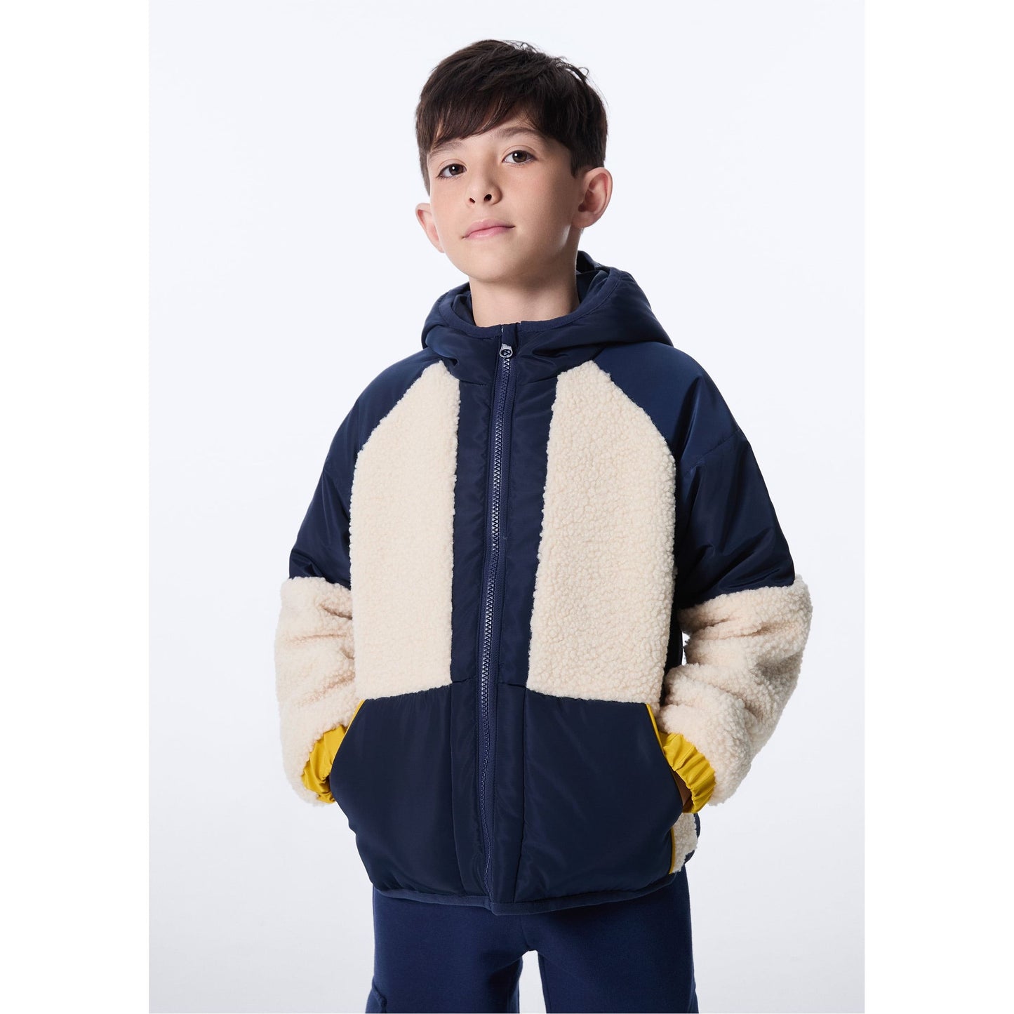 Giacca con cappuccio in pile e nylon da ragazzo