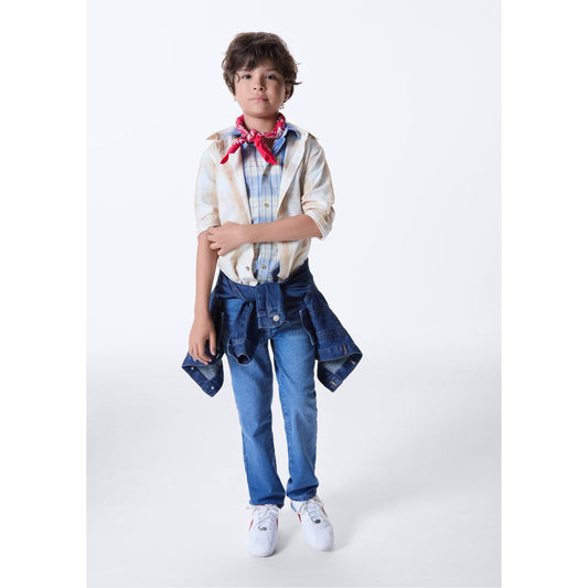 Camicia Comfort a quadri tinta in filo da ragazzo