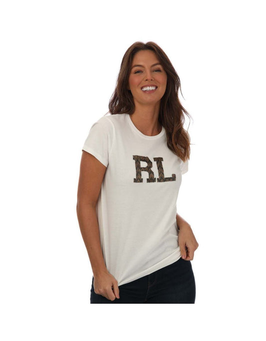 Women's Ralph Lauren White Beaded RL Cotton Jersey T-Shirt
