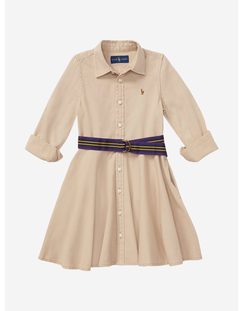 Vestito camicia chino beige con cintura per bambina