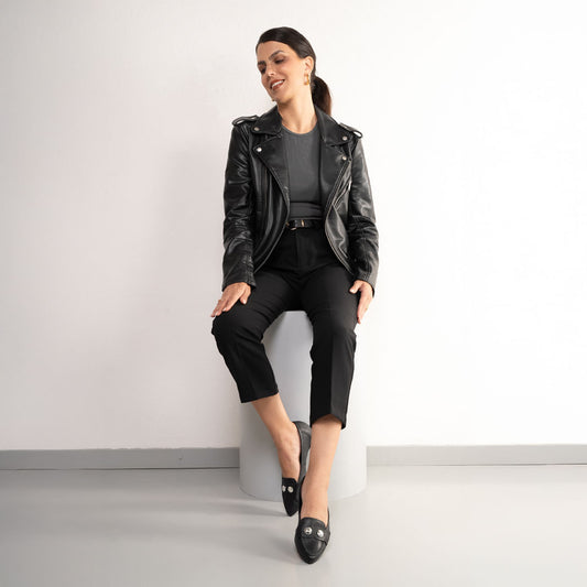 Ballerine a punta da donna con bottoni - Nero Bottero
