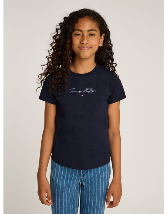 Camiseta Script Logo Slim Niña - Azul marino