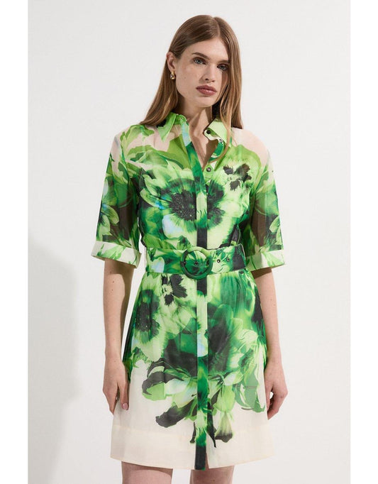 Mini vestido com cinto de tecido orgânico floral