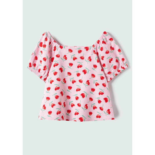 Blusa de linho estampada para menina pequena