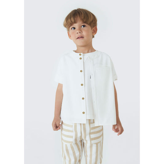 Camicia in lino da bambino con collo portoghese
