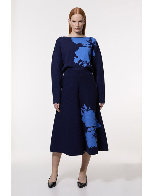 Gonna midi Milano in misto viscosa con jacquard floreale