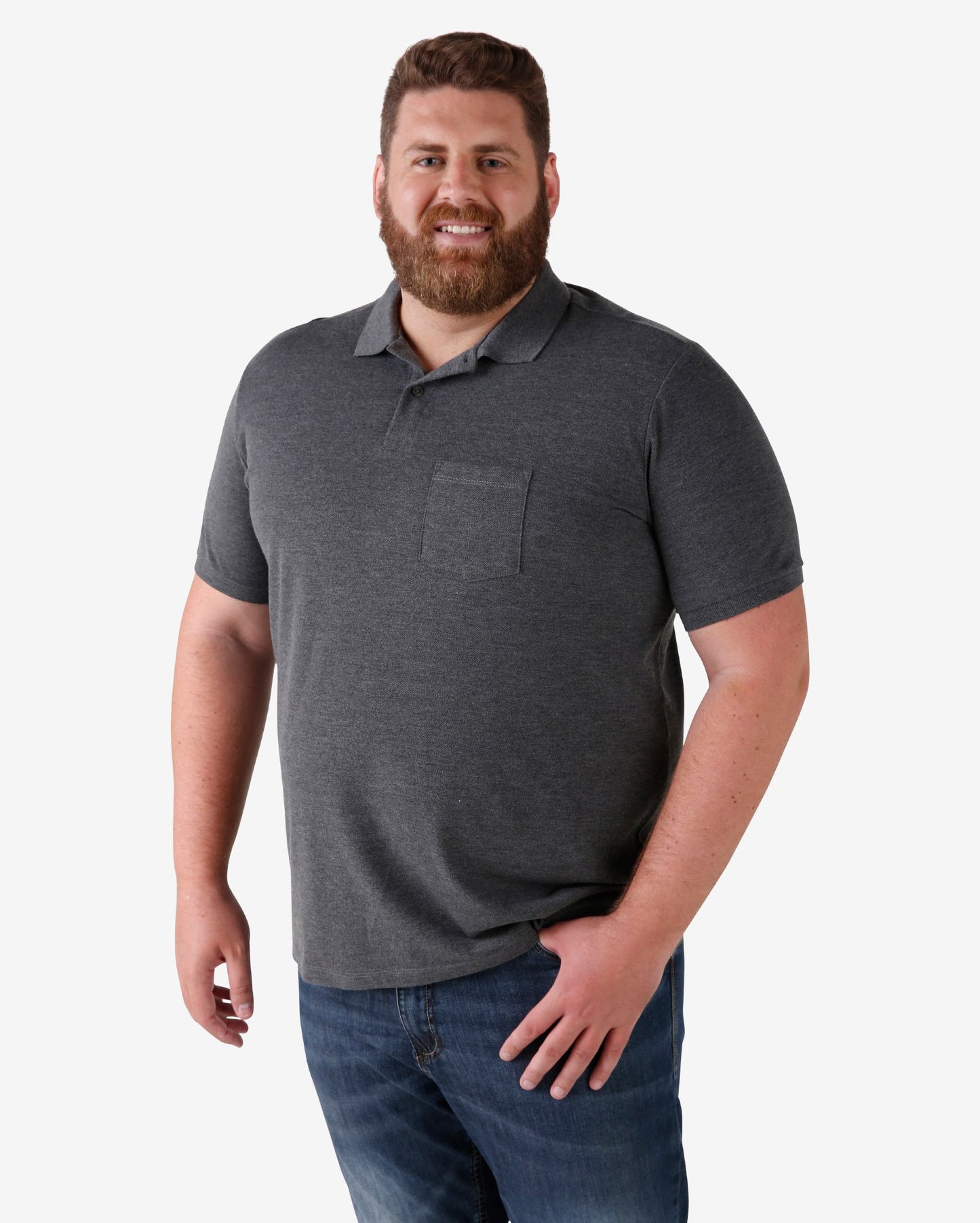 Men's Plus Size Short Sleeve Polo Shirt Gray | Pool Basics