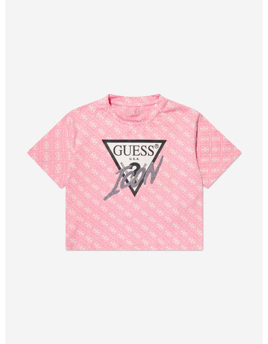 Camiseta estampada con logotipo rosa para niña