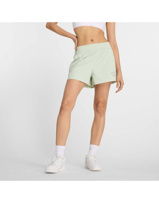 Pantaloncini da donna New Balance Graphic Green Stretch Woven Pocket