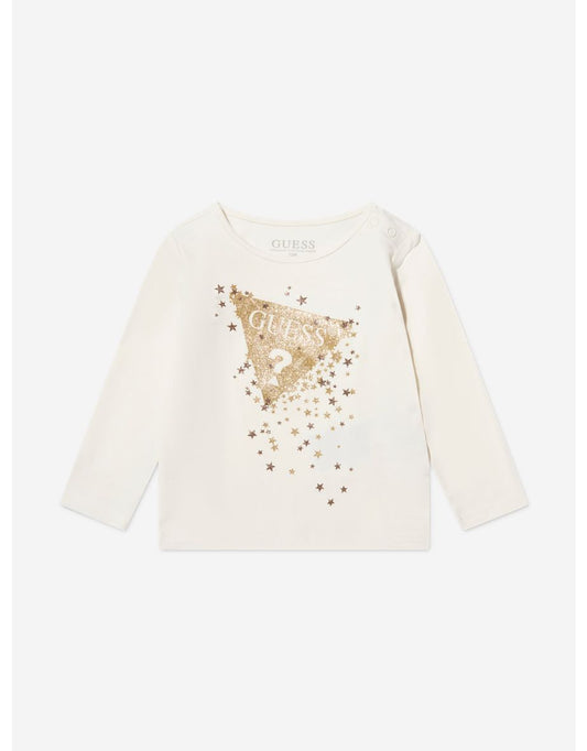 Camiseta de manga larga marfil para niña