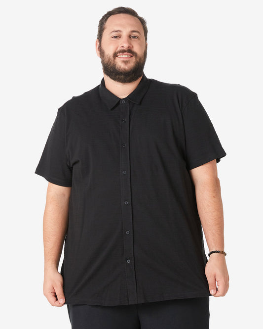Men's Plus Size Short Sleeve Textured Knit Shirt in Black by Allman for Riachuelo