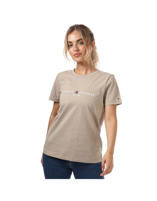 Maglietta Tommy Hilfiger Cream Logo Donna in puro cotone organico
