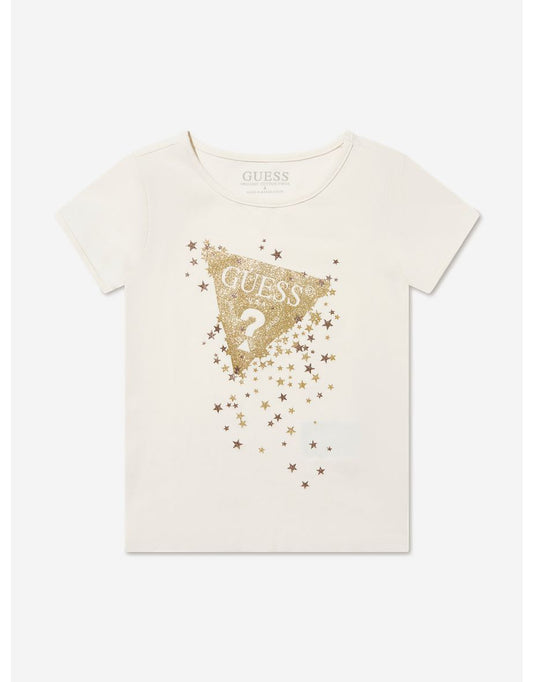 Camiseta con logo para niña en marfil