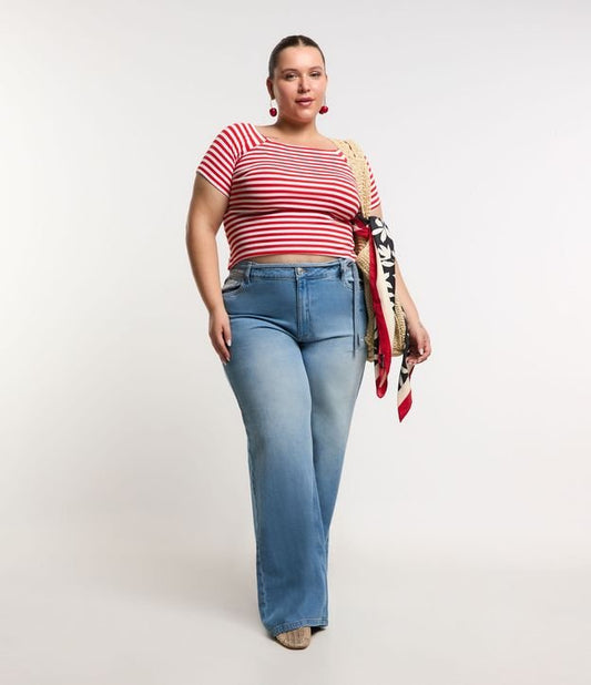 Vaqueros de pierna ancha y cintura media - Curvas y tallas grandes - Azul sucio