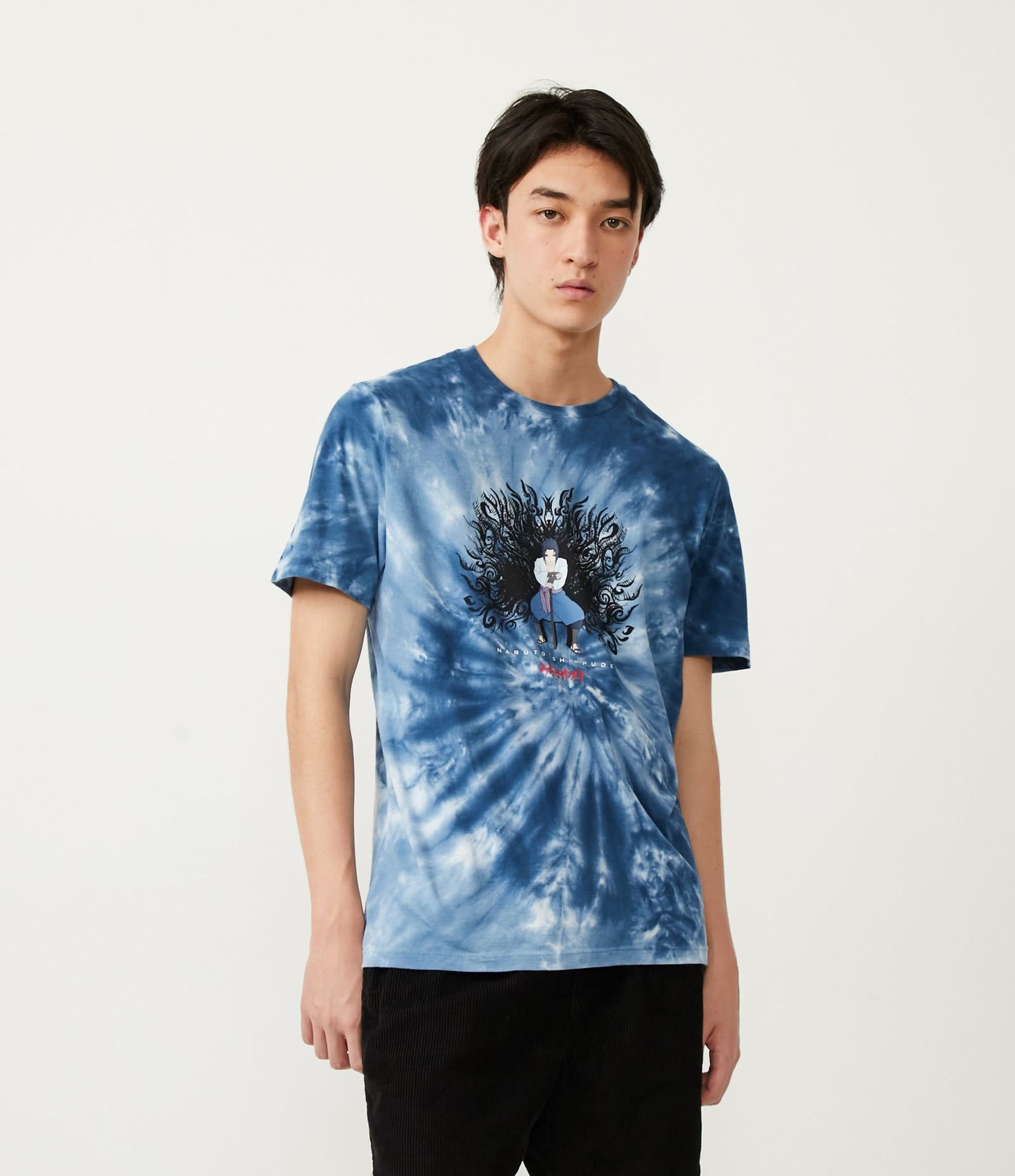 Maglietta a maniche corte con stampa Tie-Dye Sasuke Naruto in blu