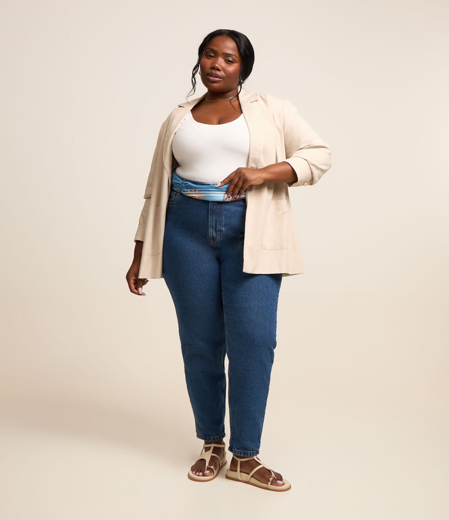 Mom Jeans in Washed Denim, Curve & Plus Size, Blue