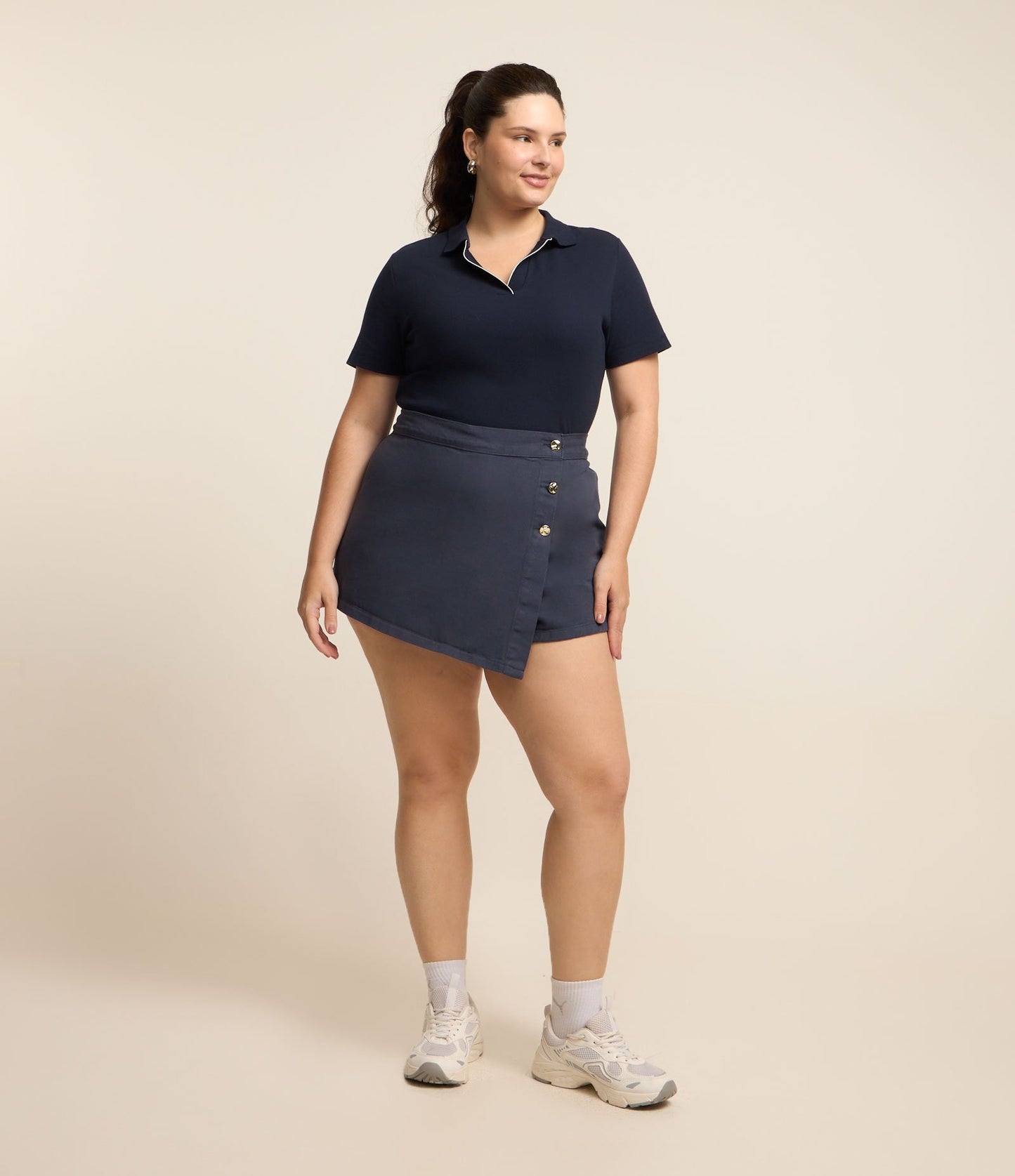 Gonna corta in Twill tinta unita con bottoni, Curve e taglie forti, blu navy