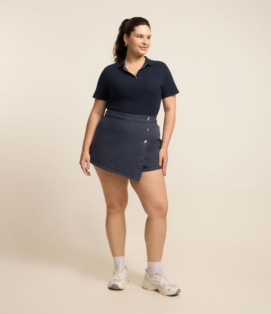 Gonna corta in Twill tinta unita con bottoni, Curve e taglie forti, blu navy