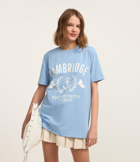 Camiseta de Algodão Estampada Azul Cambridge