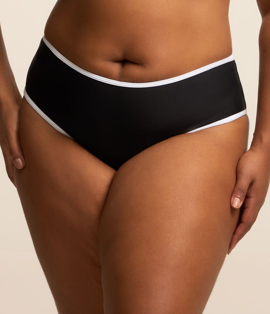 Calcinha de biquíni preta de cintura alta com contraste - Curve e Plus Size