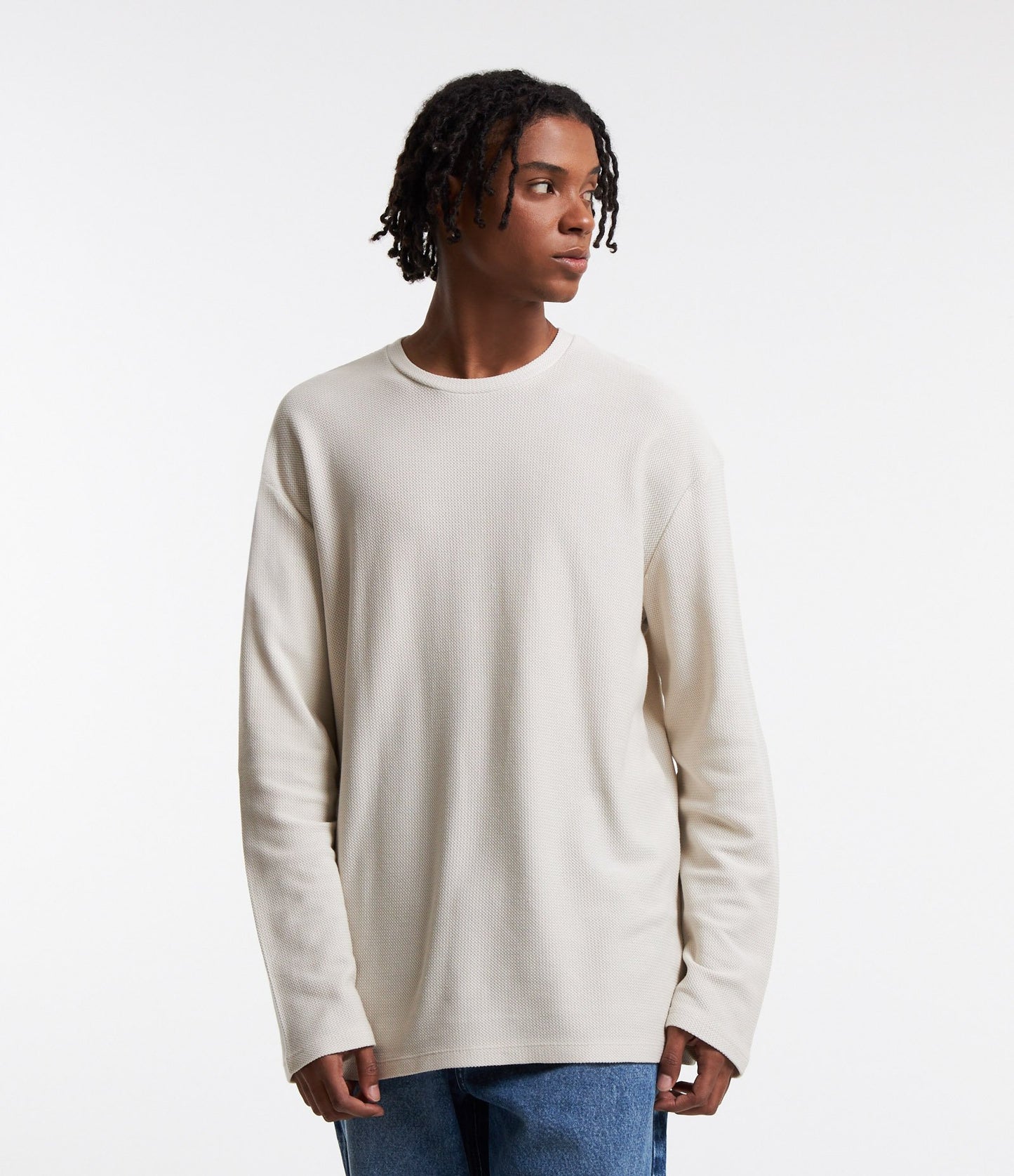 Maglietta in cotone beige con texture Chevron