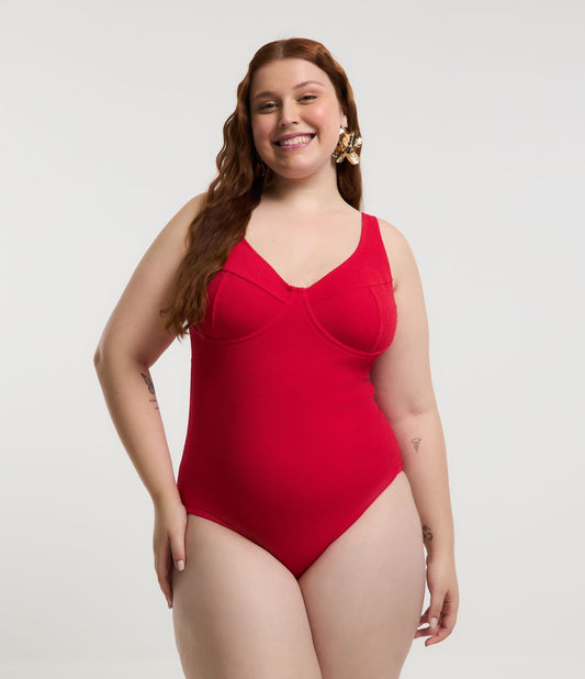 Costume da bagno a mezza coppa senza imbottitura Curve e taglie forti Rosso
