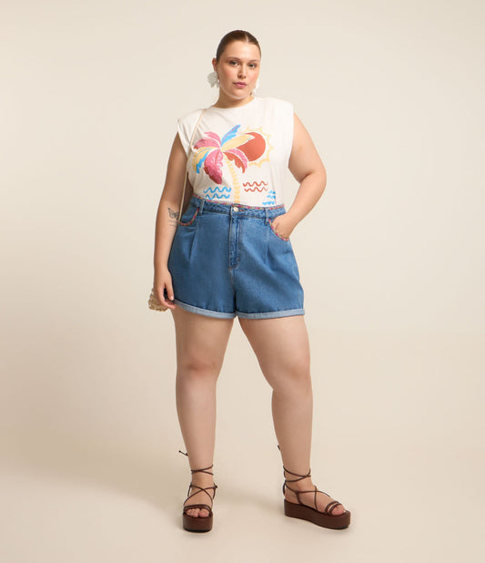 Jeans a vita alta con dettaglio ricamato, Curve e taglie forti, blu