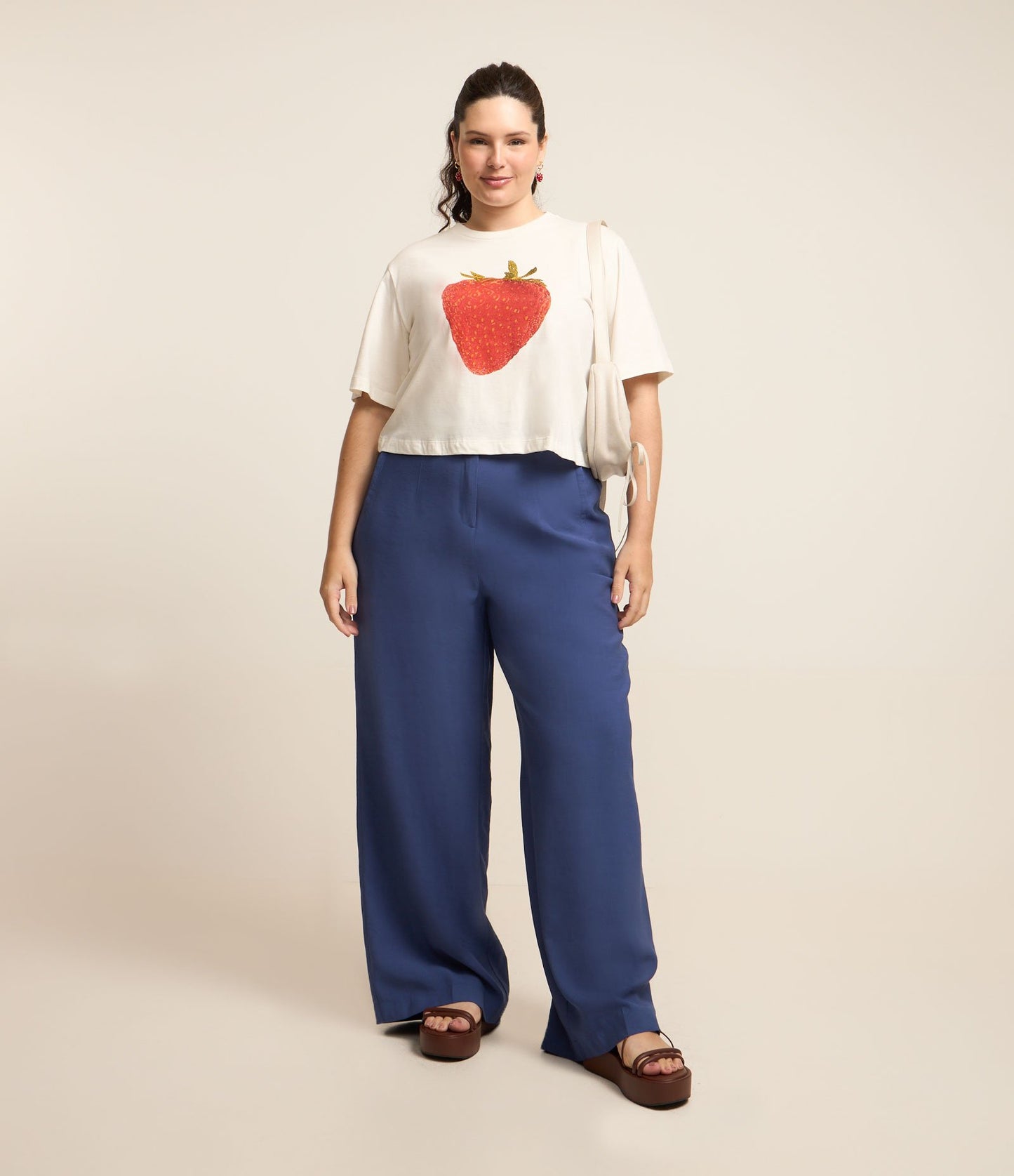 Pantaloni in crepe a gamba larga con pieghe - Curve e taglie forti - Blu