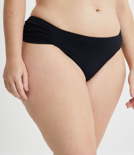 Braguita de bikini de poliamida negra con laterales fruncidos y diseño texturizado - Tallas grandes y curvas