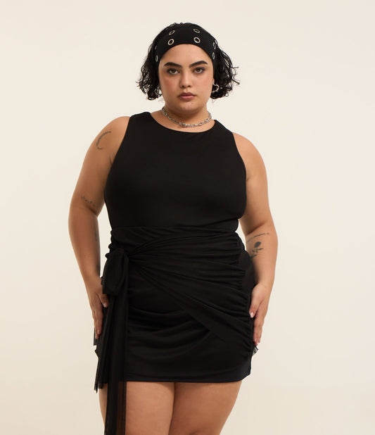 Vestido Bodycon de tule preto com detalhe de laço - Curve e Plus Size