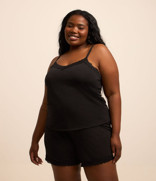 Set di lingerie corta nera per bambole con spalline regolabili e bordi in pizzo - Curve e taglie forti