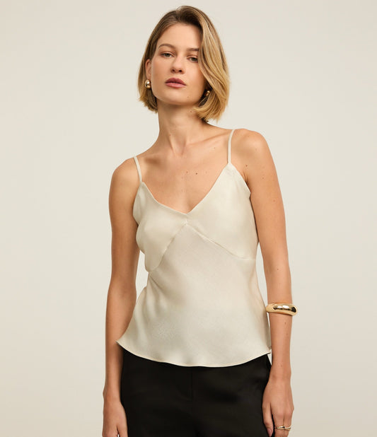 Top de Camisola de Cetim com Alças Finas em Off-White