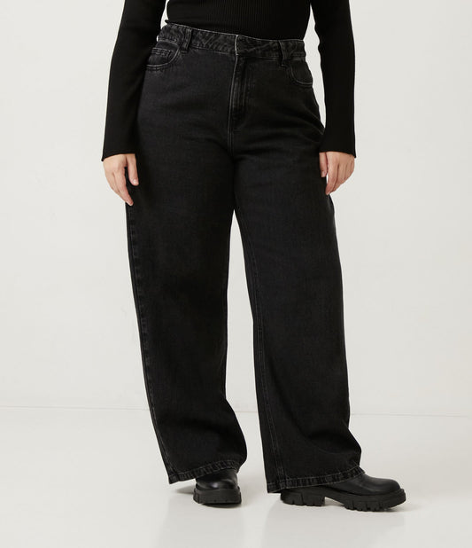Vaqueros de pierna ancha con bolsillo de reloj, Curve y Tallas Grandes, Negro