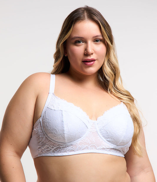 Reggiseno Longline a mezza coppa in pizzo floreale senza imbottitura con ferretto Curve e taglie forti Bianco