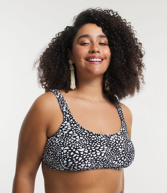 Top bikini classico in poliammide con stampa a cuore, Curve e taglie forti, nero/bianco