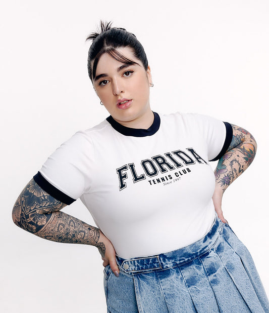 Camicetta a mezza maglia con stampa floreale, Curve & Plus Size, Bianco/Nero