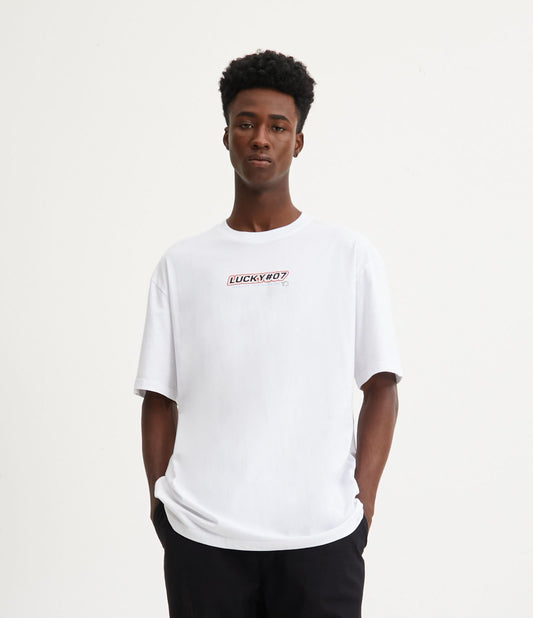 Camiseta relaxada em malha branca com estampa do Lucky Rabbit