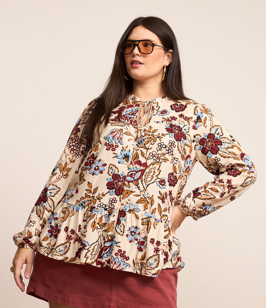 Camicetta in viscosa con stampa floreale, Curve e taglie forti, Multicolore