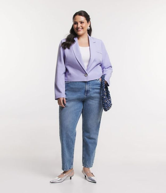 Vaqueros de madre con bolsillo pequeño, Curvas y tallas grandes, Azul lavado a la piedra